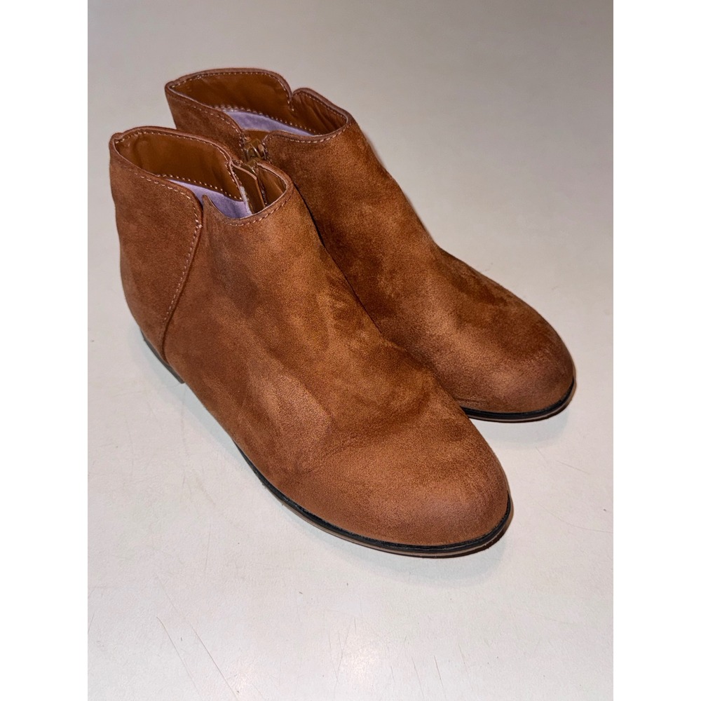 Cat & Jack Kids Cognac Brown Faux Suede Ankle Boots Size 2 Zipper Booties